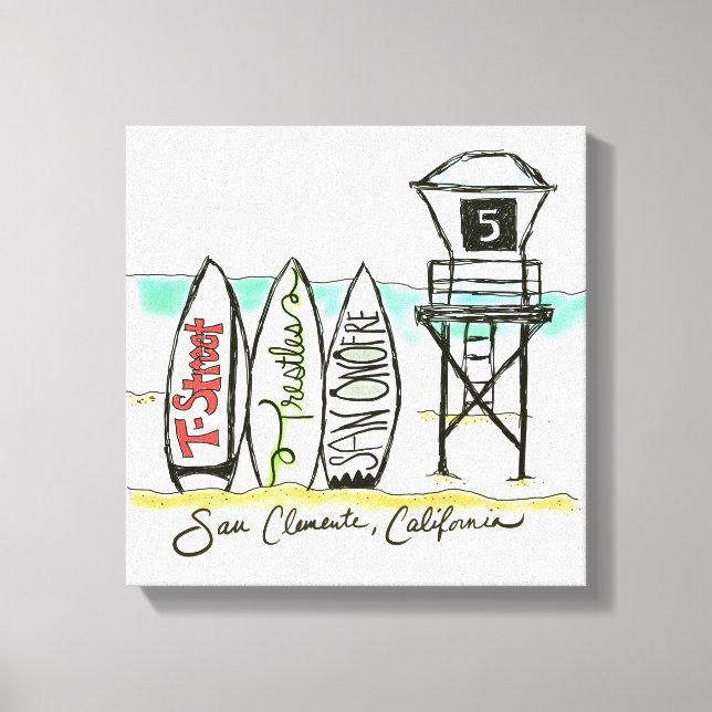 Surf San Clemente Canvas Wall Art (Frente)