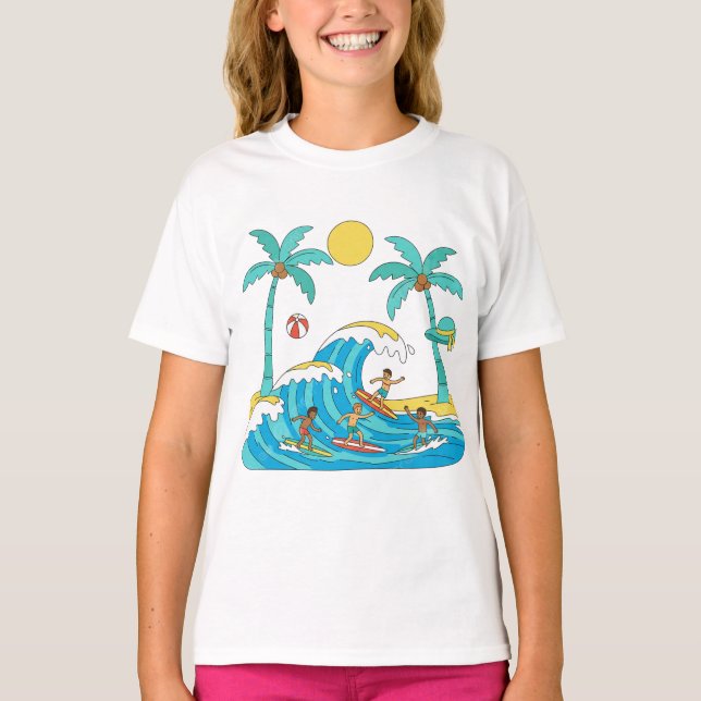 Surf & Waves – Camiseta de Menina de Praia de Dese (Frente)
