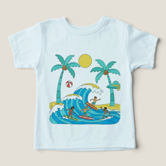 Surf & Waves – Camiseta Infantil de Praia de Desen (Design frontal)