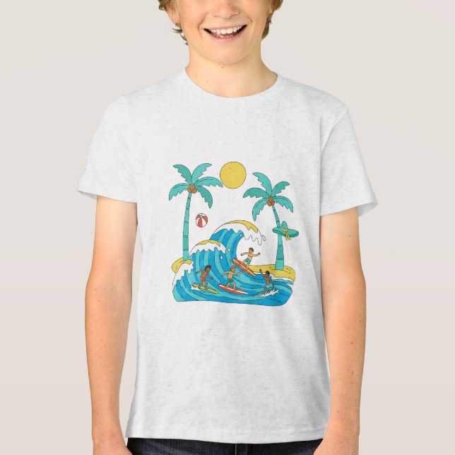 Surf & Waves – Cartoon Beach Boy T-Shirt (Frente)
