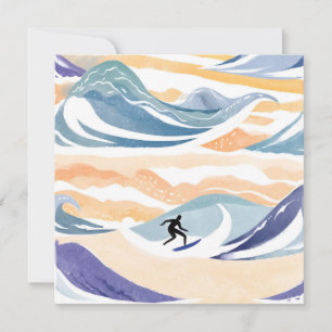 Surfando a Onda   Cartão Contemporâneo de Aquarela