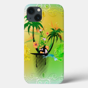 Surfar, surfboarder com plam