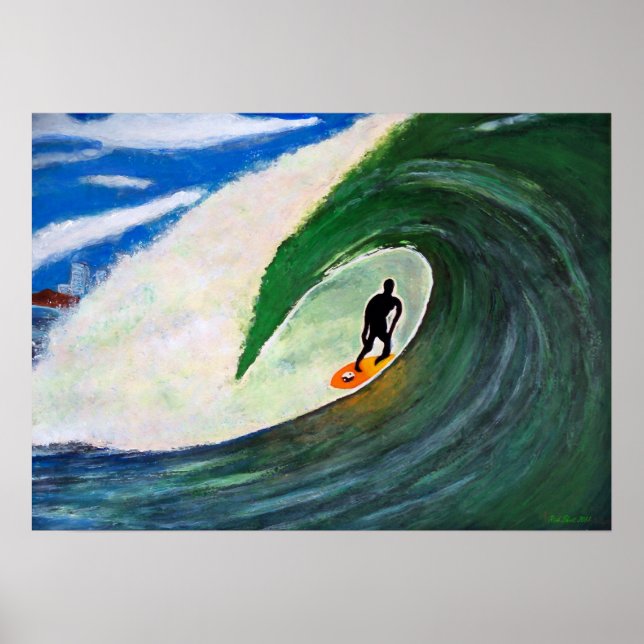 Surfer Surfing Tuberide wall of ocean water poster (Frente)