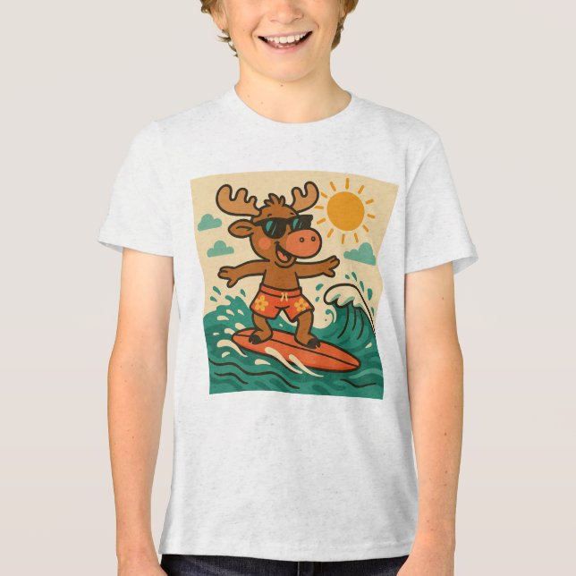 Surfing Moose Summer T Shirt para Crianças (Frente)