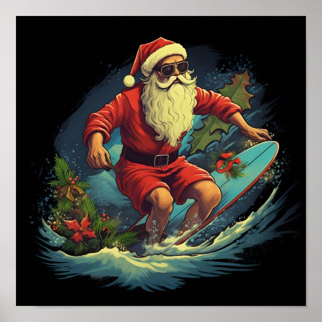 Surfing Santa Claus Holiday poster (Frente)