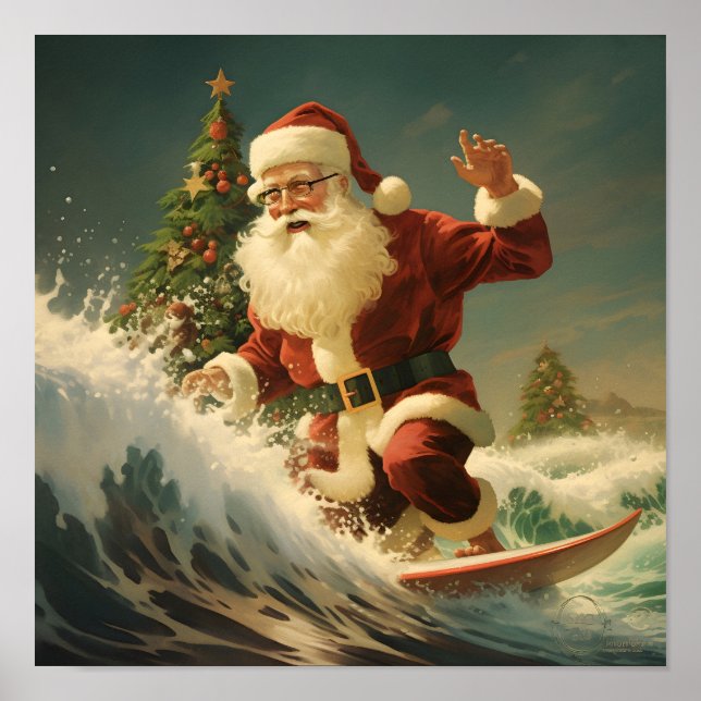 Surfing Santa Claus Holiday poster (Frente)