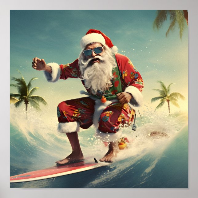 Surfing Santa Claus Holiday poster (Frente)