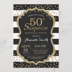 Surpreenda 50º Convite de Aniversário. Dourado b