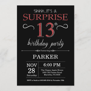 Surpreenda o 13os preto e vermelho do convite do