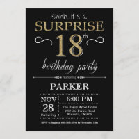 Surpreenda o 18os preto e ouro do convite do