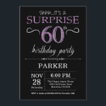Surpreenda o 60th preto e o roxo do convite do<br><div class="desc">Surpreenda o 60th convite do aniversário com fundo preto e roxo do brilho. Quadro. Aniversário adulto. Os homens ou as mulheres Bday convidam. Alguma idade. Para uma personalização mais adicional,  clique por favor "personalizam-no" botão e usam-nos nossa ferramenta de design para alterar este modelo.</div>