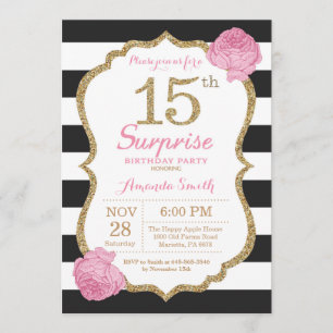 Surpresa 15 de Aniversário Convite Rosa Dourado