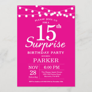 Surpresa 15 de Aniversário Convite Rosa Quente