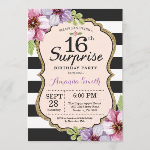 Surpresa 16.º Aniversário Convite para Teto Floral