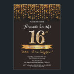 Surpresa 16.º Aniversário Convite Preto e Dourado<br><div class="desc">Surpresa 16º Convite de Aniversário. Brilho preto e Dourado. Convite para Festas de aniversário de adultos. Mulheres ou Homens Bday Bash.
Para mais personalização,  clique no botão "Personalizar" e use a ferramenta design para modificar este modelo.</div>