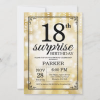Surpresa 18º Aniversário Convite Dourado Literatur