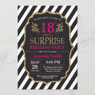 Surpresa 18º Aniversário Convite Rosa Dourado