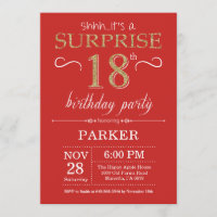 Surpresa 18º Aniversário Convite Vermelho e Dourad