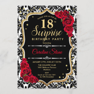 Surpresa 18º aniversário - Dourado Convite Vermelh