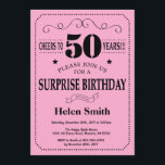 Surpresa 50º Aniversário Convite Preto e Rosa<br><div class="desc">Surpreenda 50º Aniversário com Tipografia Preta e Rosa. Fundo Preto e Rosa. Aniversário Adulto. Homens ou Mulheres Aniversário. Meninos Meninos ou Meninas Meninas Meninas Adolescentes Convidam. 13 15 16º 18º 20 21rua 30 40º 50º 60º 80 de 70 100º. Qualquer Idade. Para mais personalização, clique no botão "Personalizar" e use...</div>