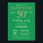 Surpresa 50º Aniversário Convite Verde e Dourado<br><div class="desc">Surpreenda o 50º Convite de Aniversário com o Fundo Verde e Dourado do Brilho. Aniversário Adulto. Homens ou Mulheres no Dia Convidam. Qualquer idade.
Para mais personalização,  clique no botão "Personalizar" e use a ferramenta design para modificar este modelo.</div>