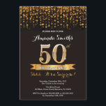 Surpresa 50º Convite de Aniversário Preto e Dourad<br><div class="desc">Surpreenda 50º Convite de Aniversário. Glitter preto e Dourado. Convite para Festas de aniversário de adultos. Mulheres ou Homens Bday Bash. Para mais personalização,  clique no botão "Personalizar" e use nossa ferramenta de design para modificar este modelo.</div>