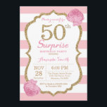 Surpresa 50º Convite de Aniversário Rosa e Dourada<br><div class="desc">Surpresa 50º Convite de Aniversário. Rosa e Dourado. Dourada Glitter. Listras brancas e rosa. Flor Floral Rosa. Aniversário Adulto. Festa de aniversário feminina.
Para mais personalização,  clique no botão "Personalizar" e use a ferramenta design para modificar este modelo.</div>