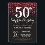 Surpresa 50.º Aniversário Convite Vermelho<br><div class="desc">Surpreenda o 50º Convite de Aniversário com Luzes de Cordas Vermelhas com Fundo de Literatura Vermelha. Aniversário Vermelho. Aniversário Adulto. Homens ou Mulheres no Dia Convidam. 13 15 16º 18º 20 21rua 30 40º 50º 60º 80 de 70 100º, qualquer idade. Para mais personalização, clique no botão "Personalizar" e use...</div>