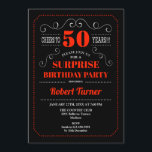Surpresa 50.º Convite de aniversário - Vermelho Ne<br><div class="desc">Surpresa 50º Aniversário Convite Elegante retro preto vermelho e branco design. Saúde a 50 anos!</div>