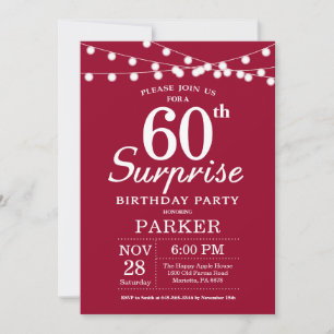 Surpresa 60º Aniversário Convite Burgundy Vermel