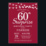 Surpresa 60º Aniversário Convite Burgundy Vermelho<br><div class="desc">Surpreenda 60º Convite de Aniversário com Luzes de Cordas. Fundo Vermelho Burgundy. 13 15 16º 18º 20 21rua 30 40º 50º 60º 80 de 70 100º,  qualquer idade. Para mais personalização,  clique no botão "Personalizar" e use nossa ferramenta de design para modificar este modelo.</div>