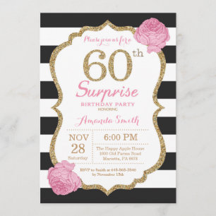 Surpresa 60º Aniversário Convite Dourado Rosa