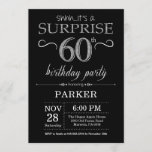 Surpresa 60º Aniversário Convite Preto e Prata<br><div class="desc">Surpreenda o 60º Convite de Aniversário com Fundo de Brilho Negro e Silver. Chalkboard. Aniversário Adulto. Homens ou Mulheres no Dia Convidam. Qualquer idade.
Para mais personalização,  clique no botão "Personalizar" e use a ferramenta design para modificar este modelo.</div>