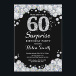 Surpresa 60º Aniversário Convite Silver Diamond<br><div class="desc">Surpresa 60º Convite de Aniversário. Fundo do Quadro de Diamantes do Silver Rhinestone. Convite para o Elegante Birthday Bash. Preto e branco. Aniversário Adulto. Aniversário das mulheres. Homens Aniversário. Para mais personalização,  clique no botão "Personalizar" e use a ferramenta design para modificar este modelo.</div>