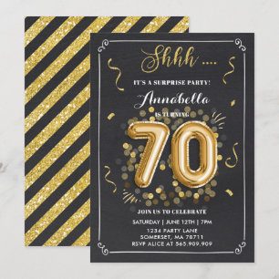 Surpresa 70 de Aniversário Convite Dourado