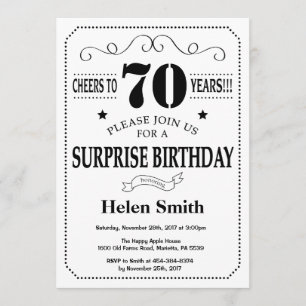 Surpresa 70 de Aniversário Convite Preto e Branco