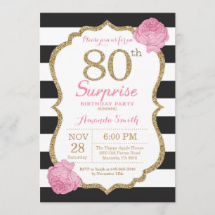 Surpresa 80 de Aniversário Convite Rosa Dourado