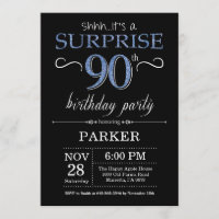 Surpresa 90 de Aniversário Convite Preto e Azul