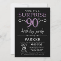 Surpresa 90 de Aniversário Convite Preto e Roxo