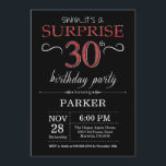 Surpresa aniversário de 30 anos de Convite Preto e<br><div class="desc">Convite para aniversário de 30 anos surpresa com fundo brilhante preto e vermelho. Chalkboard. Aniversário Adulto. Homens ou Mulheres no Dia Convidam. Qualquer idade. Para mais personalização,  clique no botão "Personalizar" e use nossa ferramenta de design para modificar este modelo.</div>