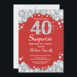 Surpresa aniversário de 40 anos de Convite Silver<br><div class="desc">Convite para aniversário de 40 anos surpresa. Fundo Vermelho e Silver Rhinestone Diamond Vermelho. Convidado Elegante Birthday Bash. Aniversário Adulto. Mulheres Aniversário. Homens Aniversário. Para mais personalização,  clique no botão "Personalizar" e use nossa ferramenta de design para modificar este modelo.</div>