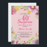 Surpresa aniversário de 40 anos Floral Convite par<br><div class="desc">Surpresa aniversário de 40 anos Floral Convite para Mulheres. Camada De Água Floral,  Cor De Rosa. 16º 18º 21rua 30 40º 50º 60º 80 de 70 de 100º. Qualquer Idade. Para mais personalização,  clique no botão "Personalizar" e use nossa ferramenta de design para modificar este modelo.</div>