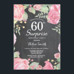 Surpresa Básica Floral 60º Convite de Aniversário<br><div class="desc">O 60º Convite De Aniversário Para A Surpresa De Botânica. Convite de Aniversário para Mulheres de Rosa Floral Flor Floral de Água. Rosa Rosa Rosa Elegante e Flores de Pequim. Aniversário Adulto. Fundo do quadro.Preto & Branco. 13 15 16º 18º 20 21 rua 30 40º 50º 80 de 60º 70...</div>