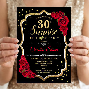Surpresa de 30 Anos - Convite Preto Dourado Vermel