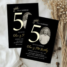 Surpresa Elegante Aniversário de 50 anos Preto e D