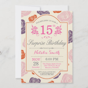 Surpresa Floral 15 de Aniversário Convite Rosa Ros