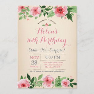Surpresa Floral 16º Convite de Aniversário Rosa