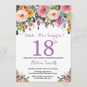 Surpresa Floral 18º Convite de Aniversário Púrp