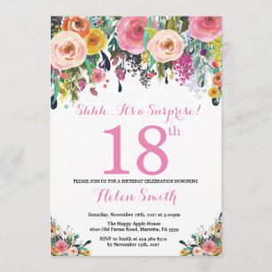 Surpresa Floral 18º Convite de Aniversário Rosa