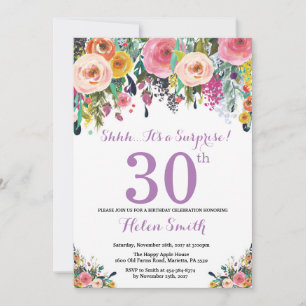 Surpresa Floral aniversário de 30 anos Convite Pur